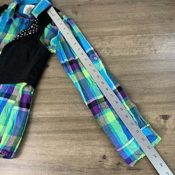Justice Girls Youth Flannel Button Up Shirt Attached Vest 1-PC Studded Size 12 - Picture 5 of 10